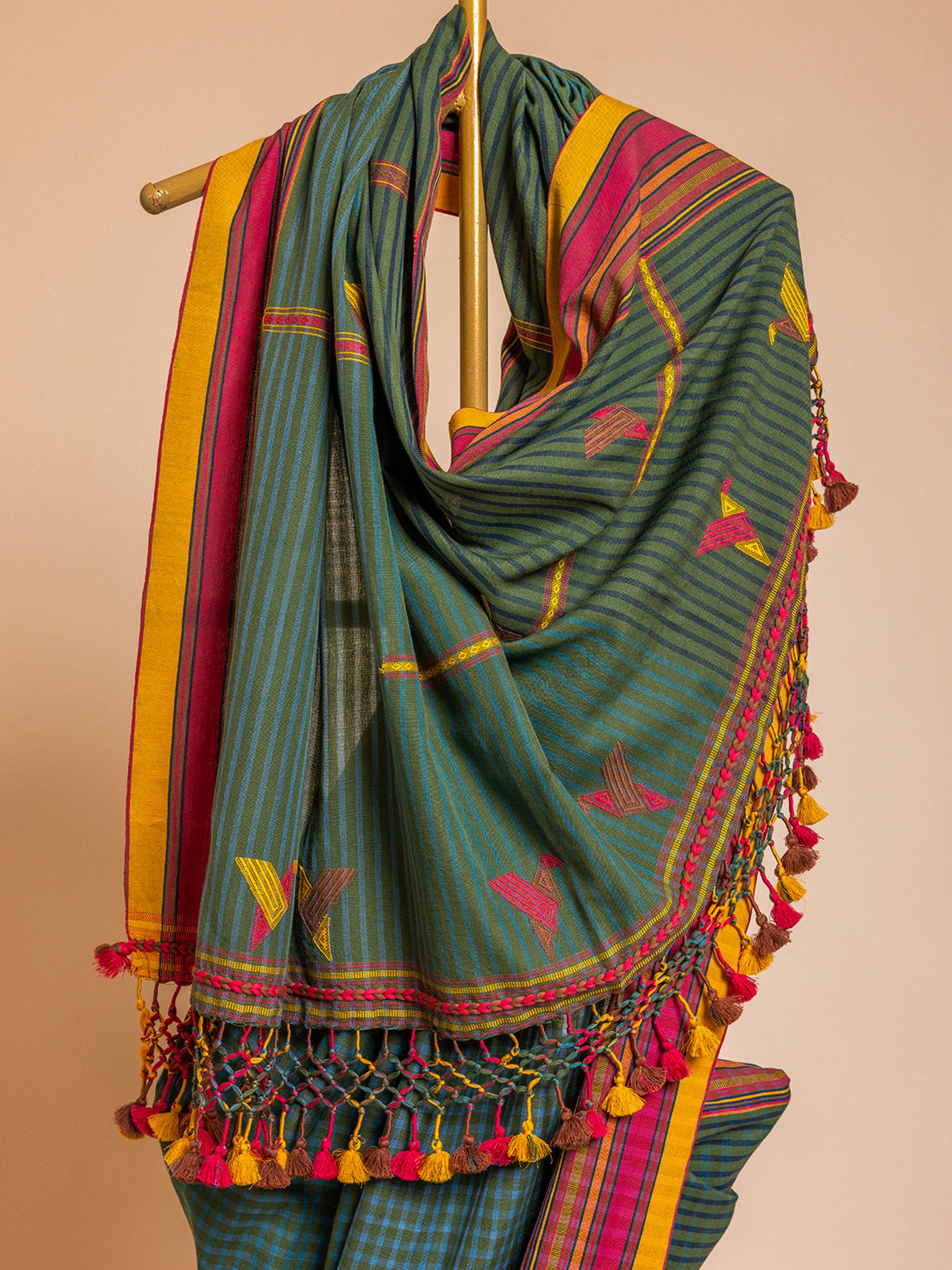 Extra-weft Cotton Saree Turquoise Sparrow