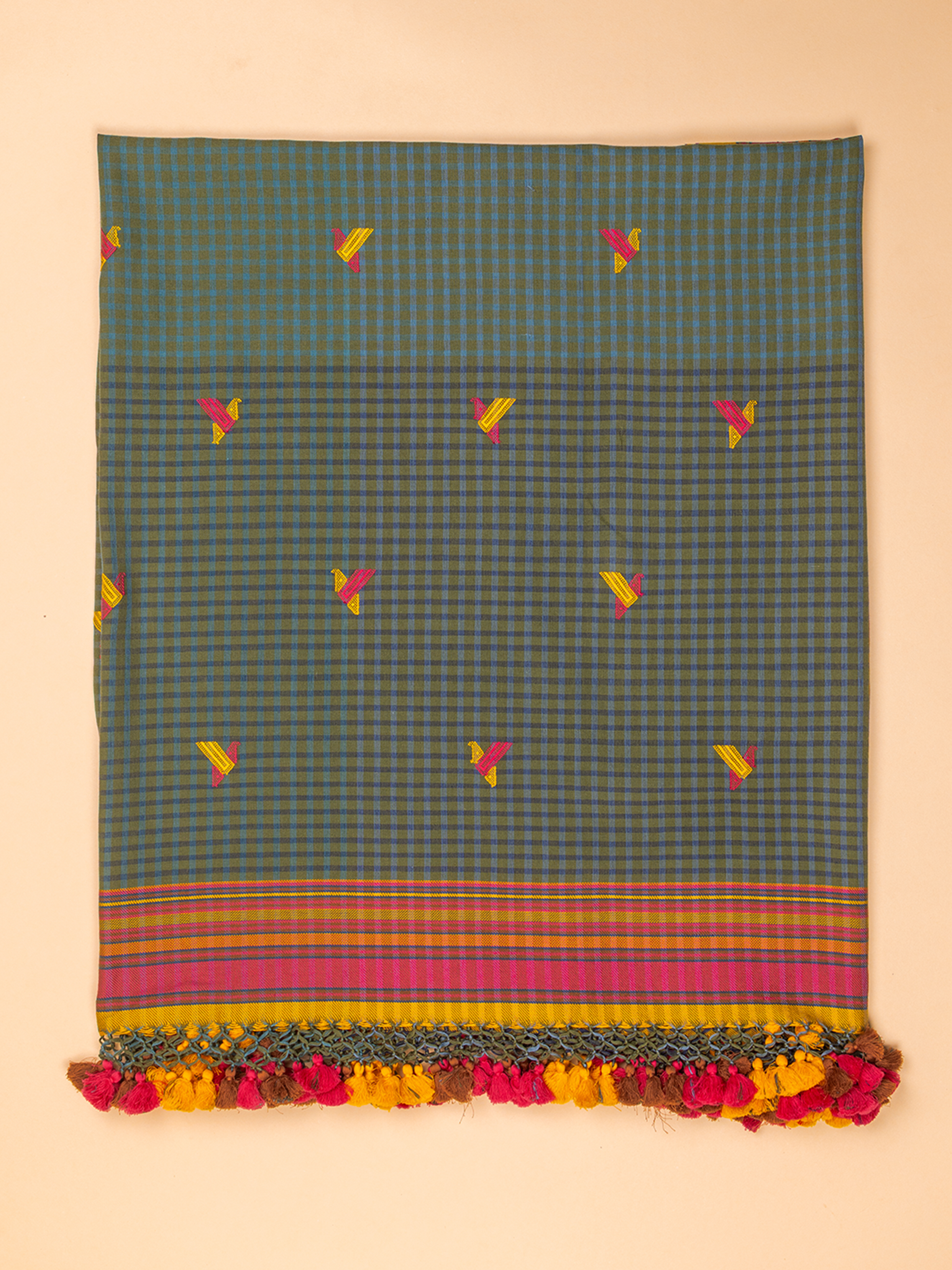 Extra-weft Cotton Saree Turquoise Sparrow