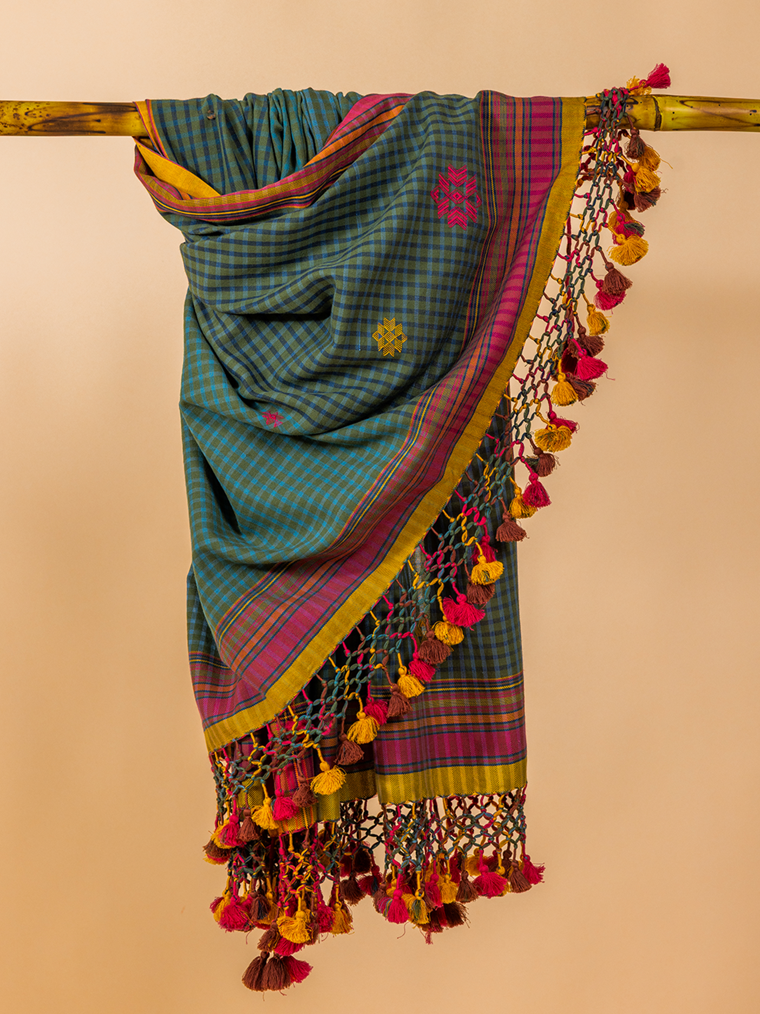 Extra- Weft  Cotton Scarf Turquoise