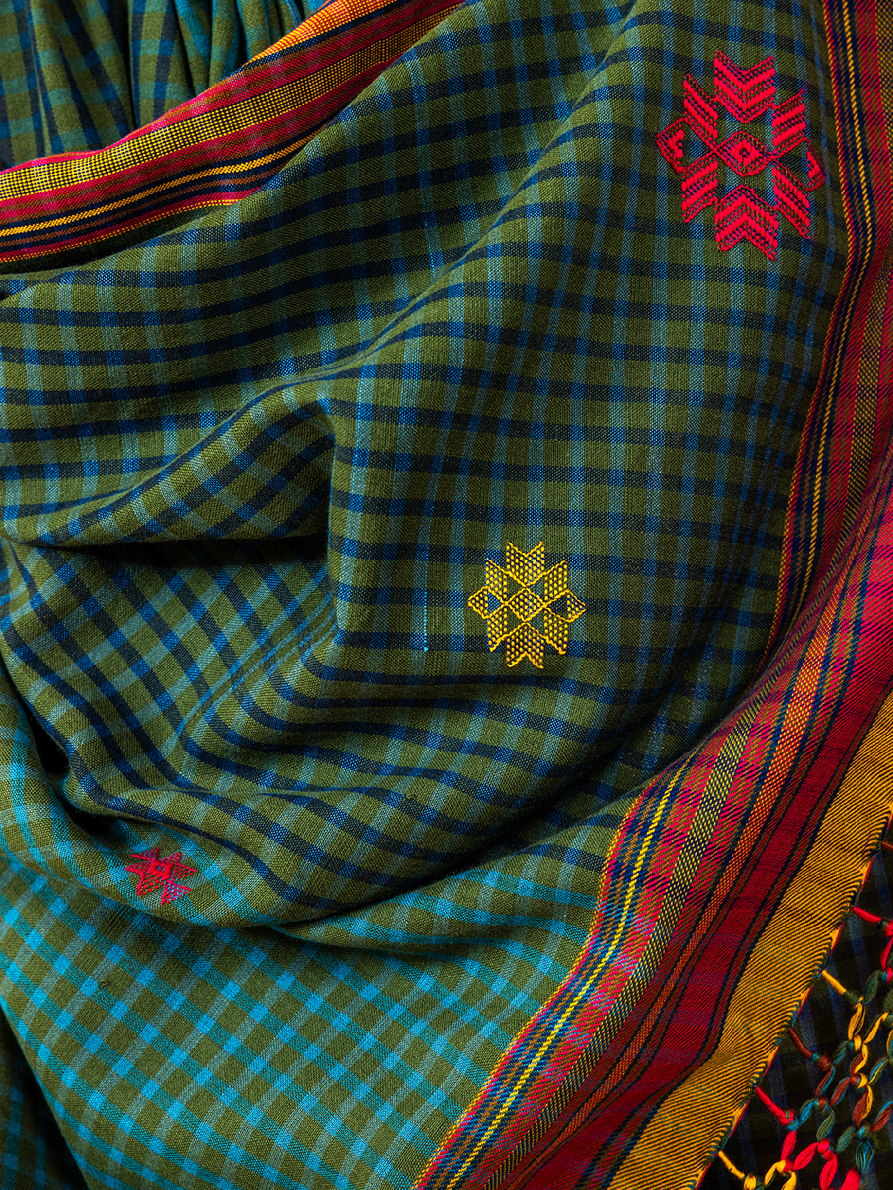 Extra- Weft  Cotton Scarf Turquoise