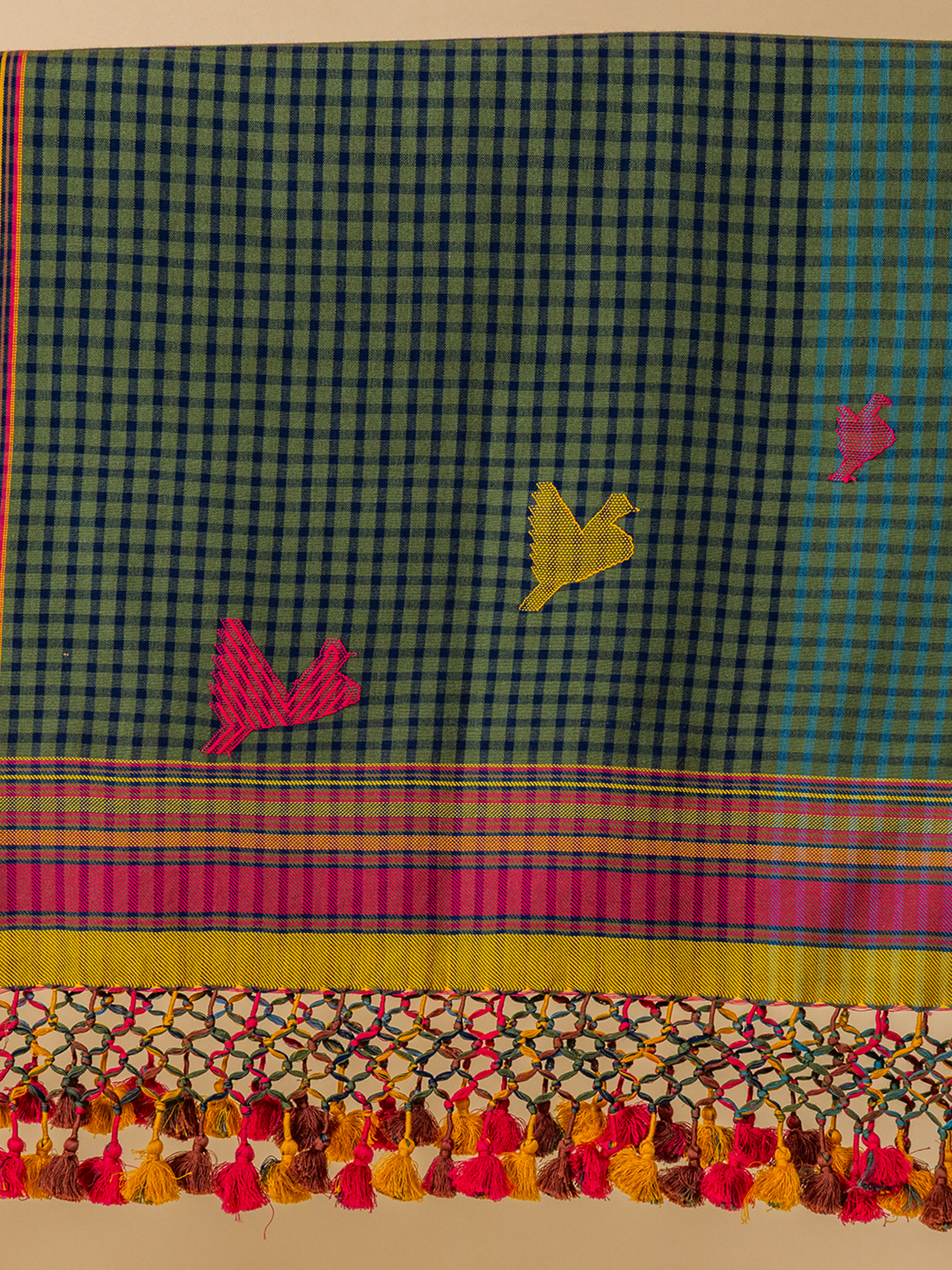 Extra- Weft  Cotton Scarf Turquoise