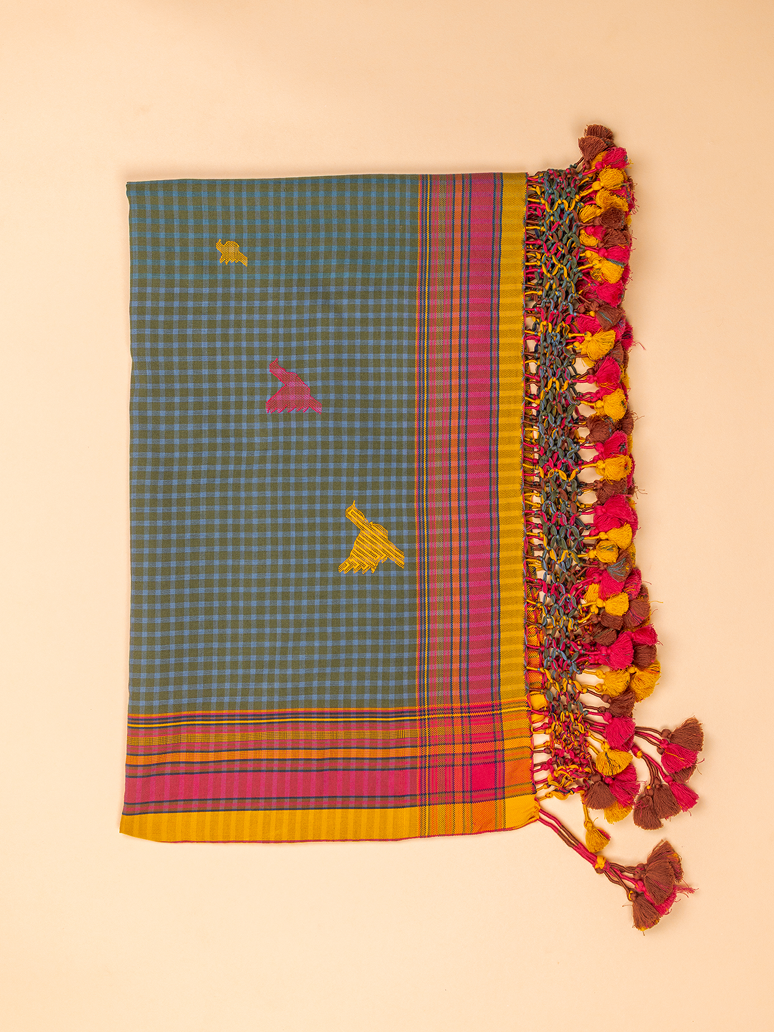 Extra- Weft  Cotton Scarf Turquoise