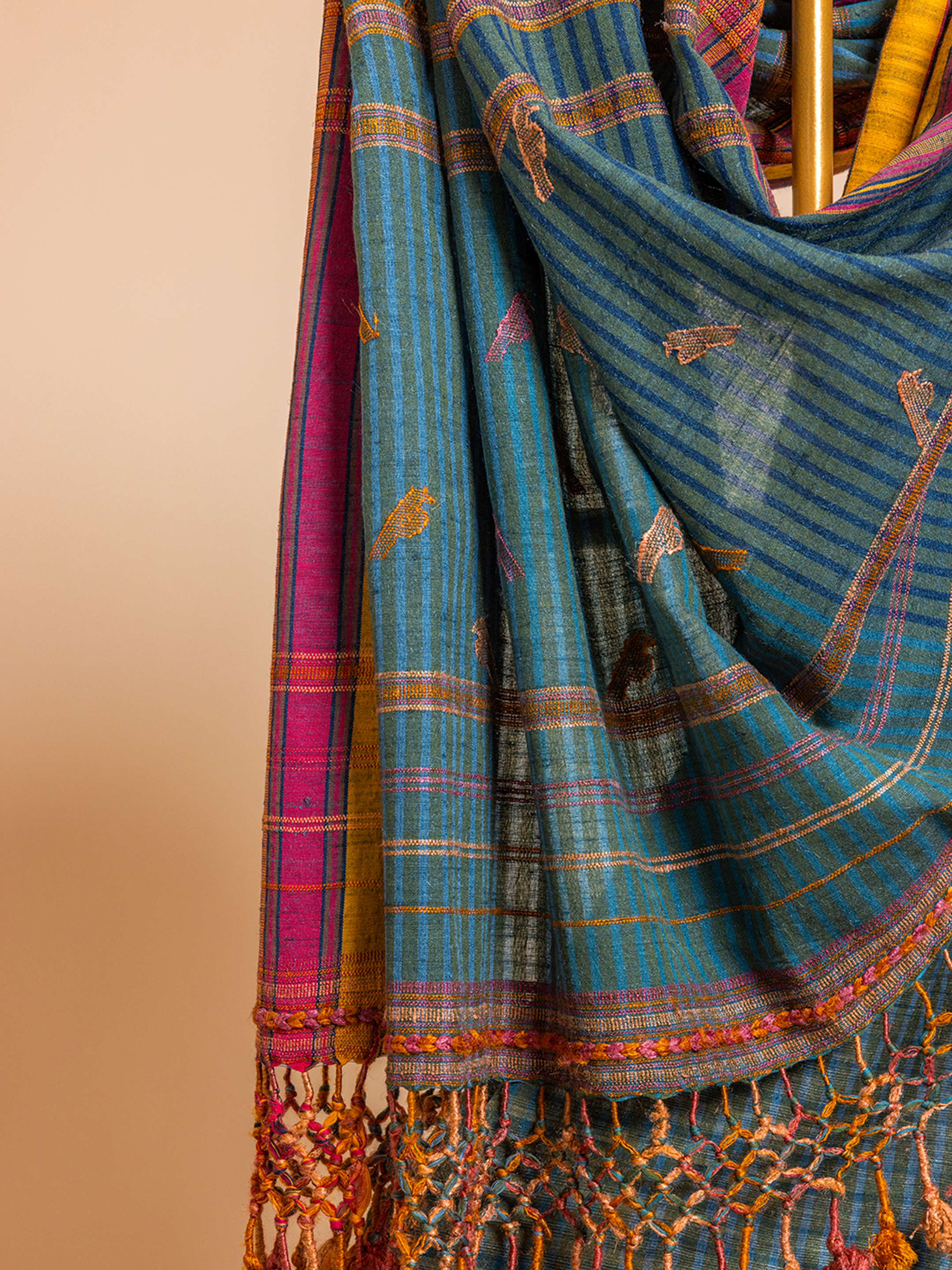 Extra- Weft Cotton Tussar Saree Turquoise