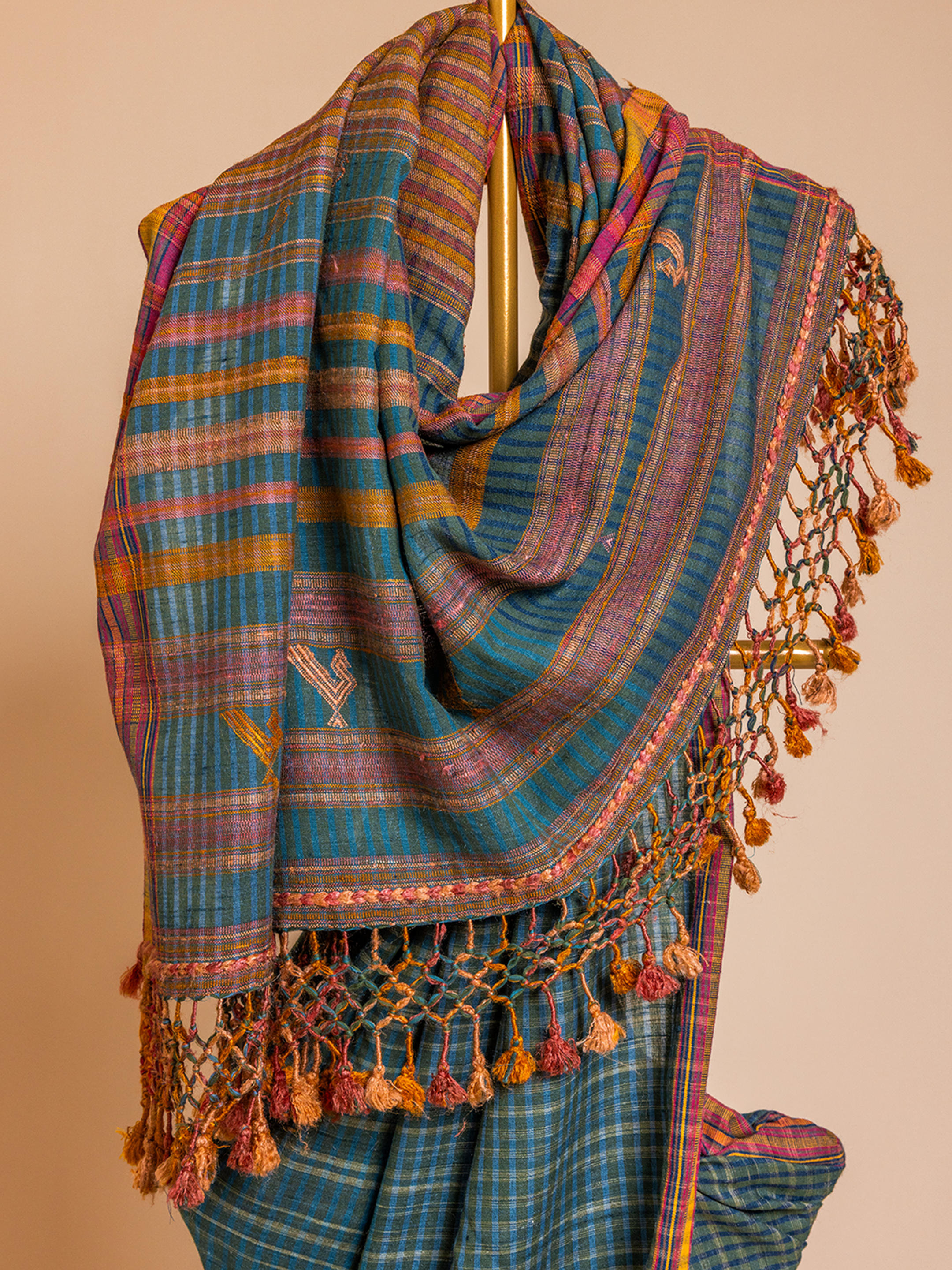 Extra- Weft Cotton Tussar Saree Turquoise Mor
