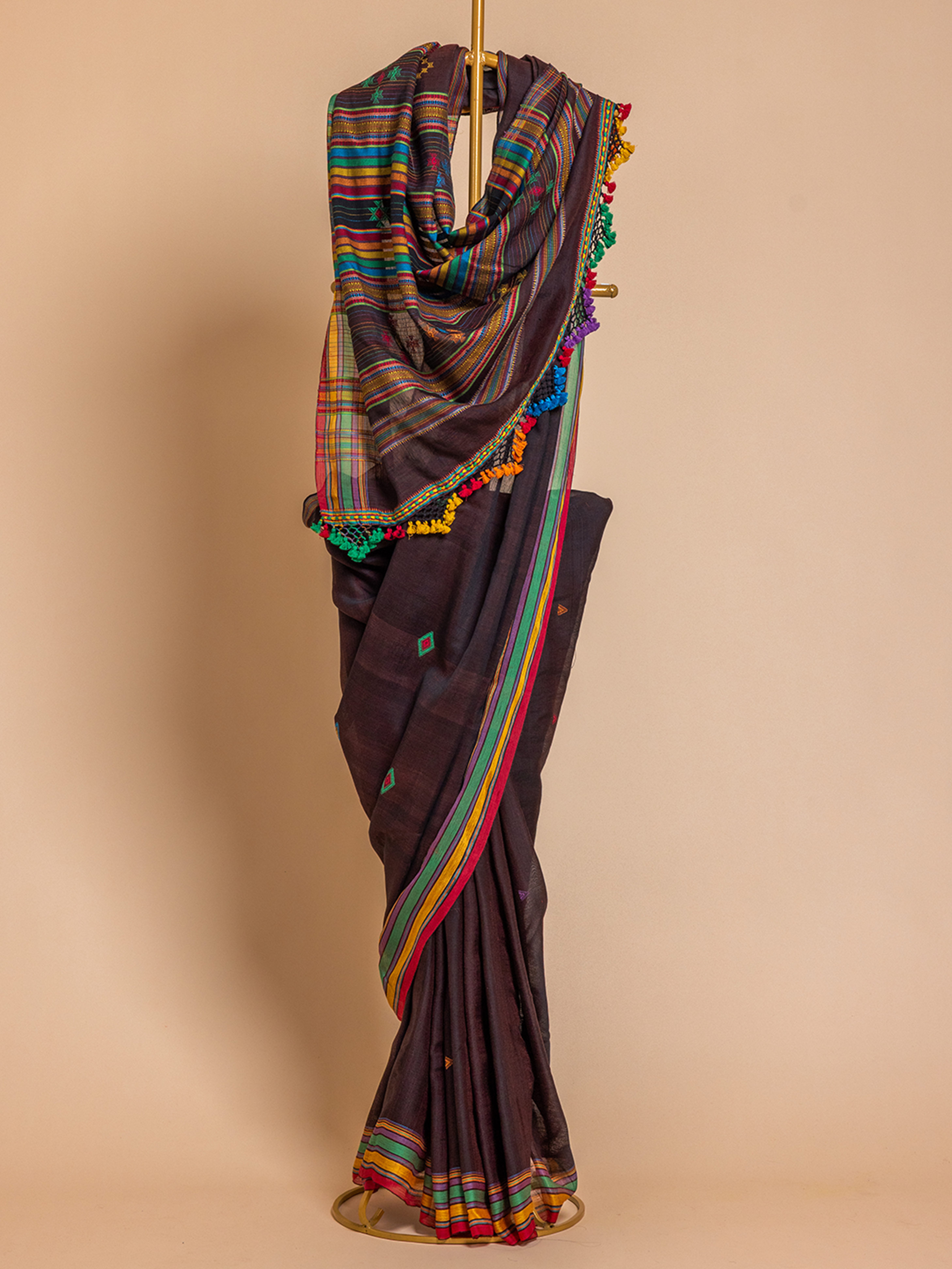 Extra Weft Bamboo Saree Dark Brown