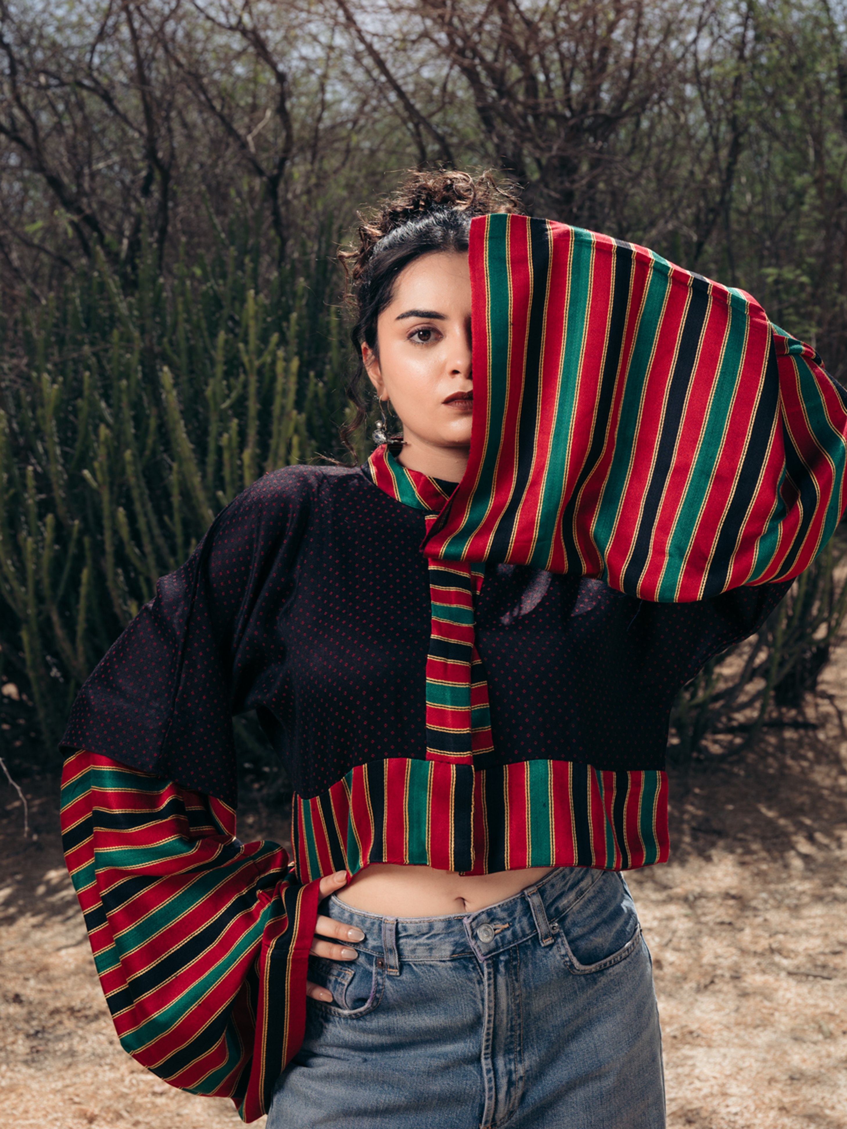 Mashru Poncho Top Black