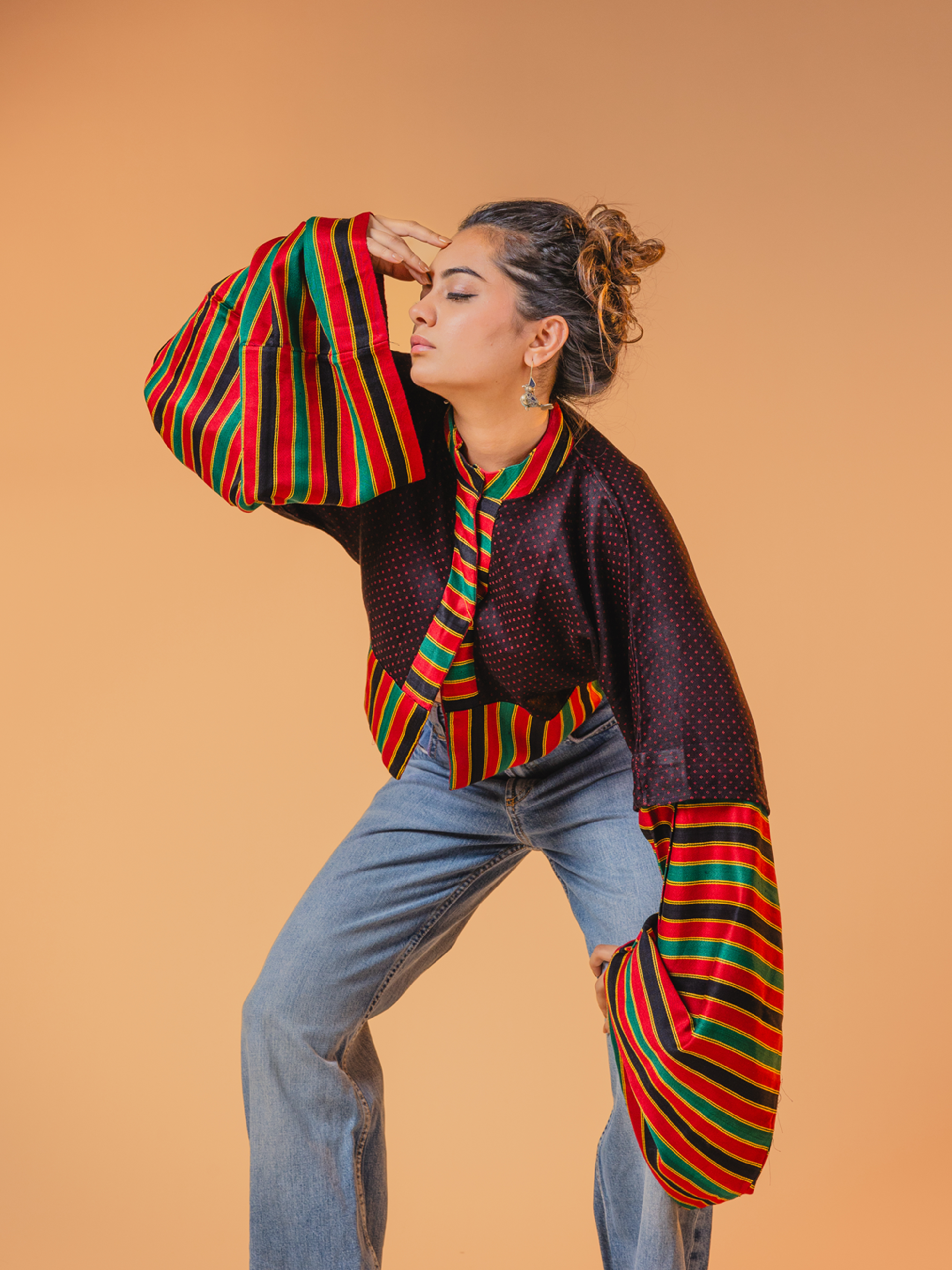 Mashru Poncho Top Black