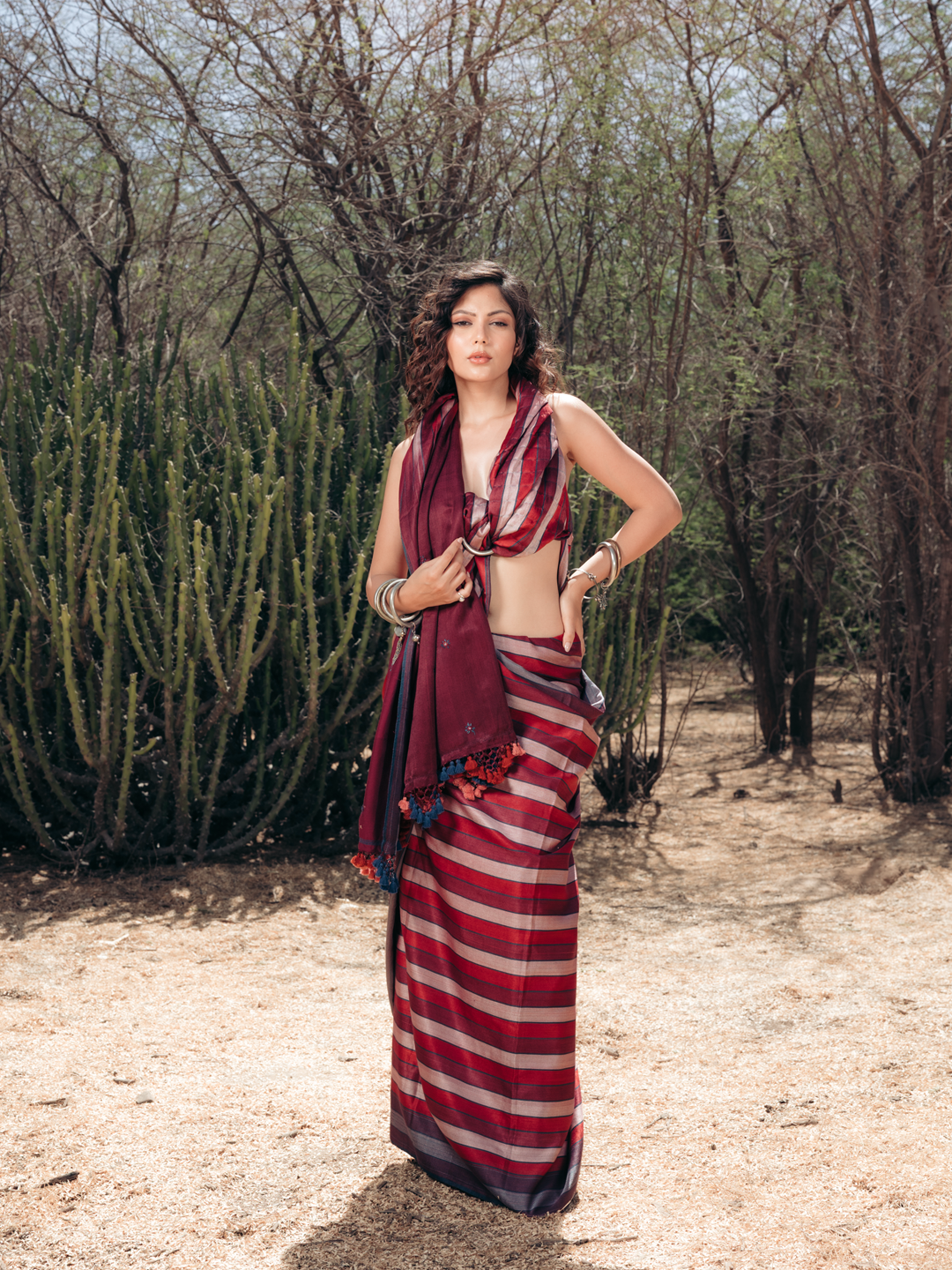 Mulberry Silk Mashru Saree Pink, Red & Purple