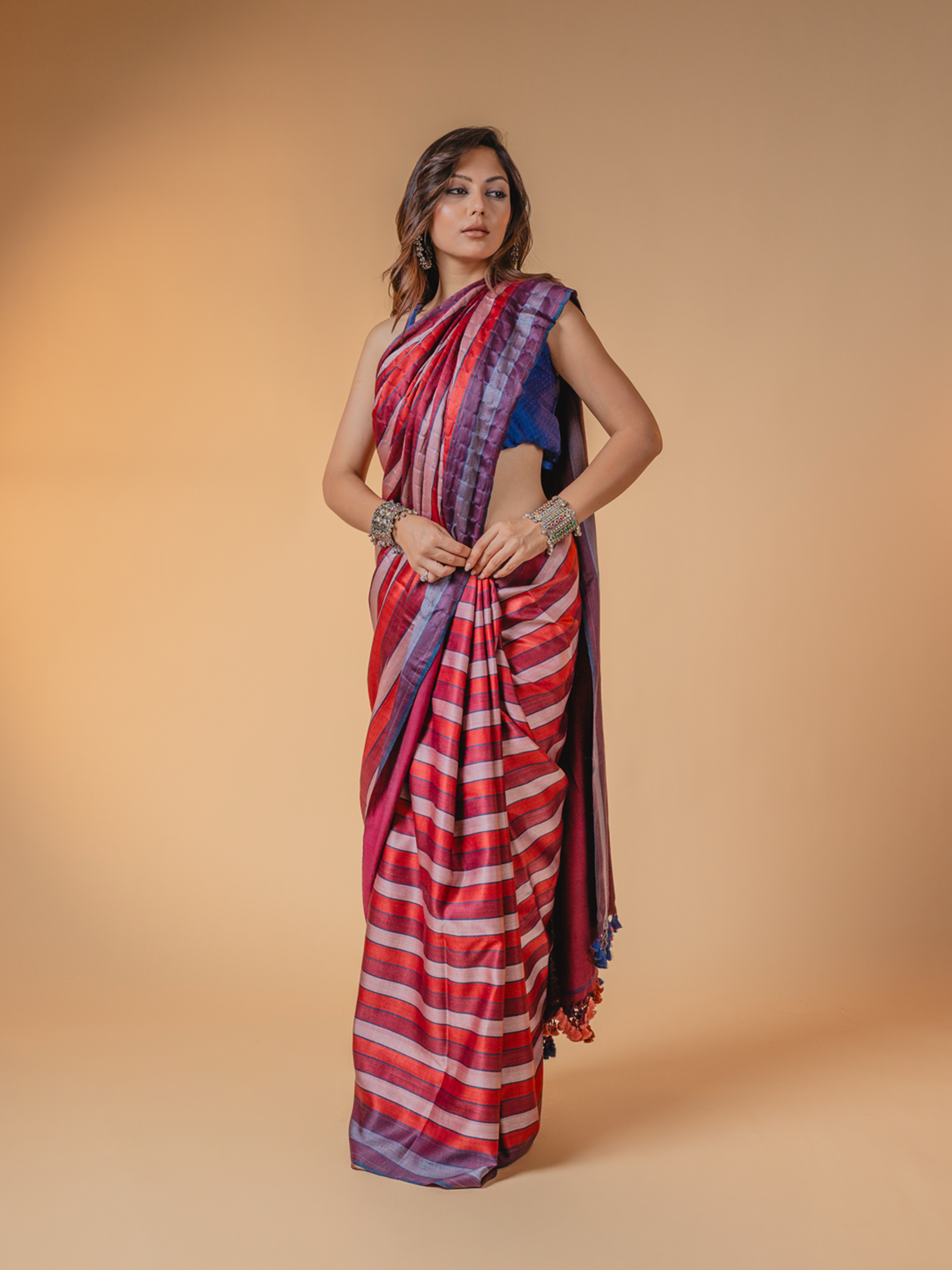 Mulberry Silk Mashru Saree Pink, Red & Purple