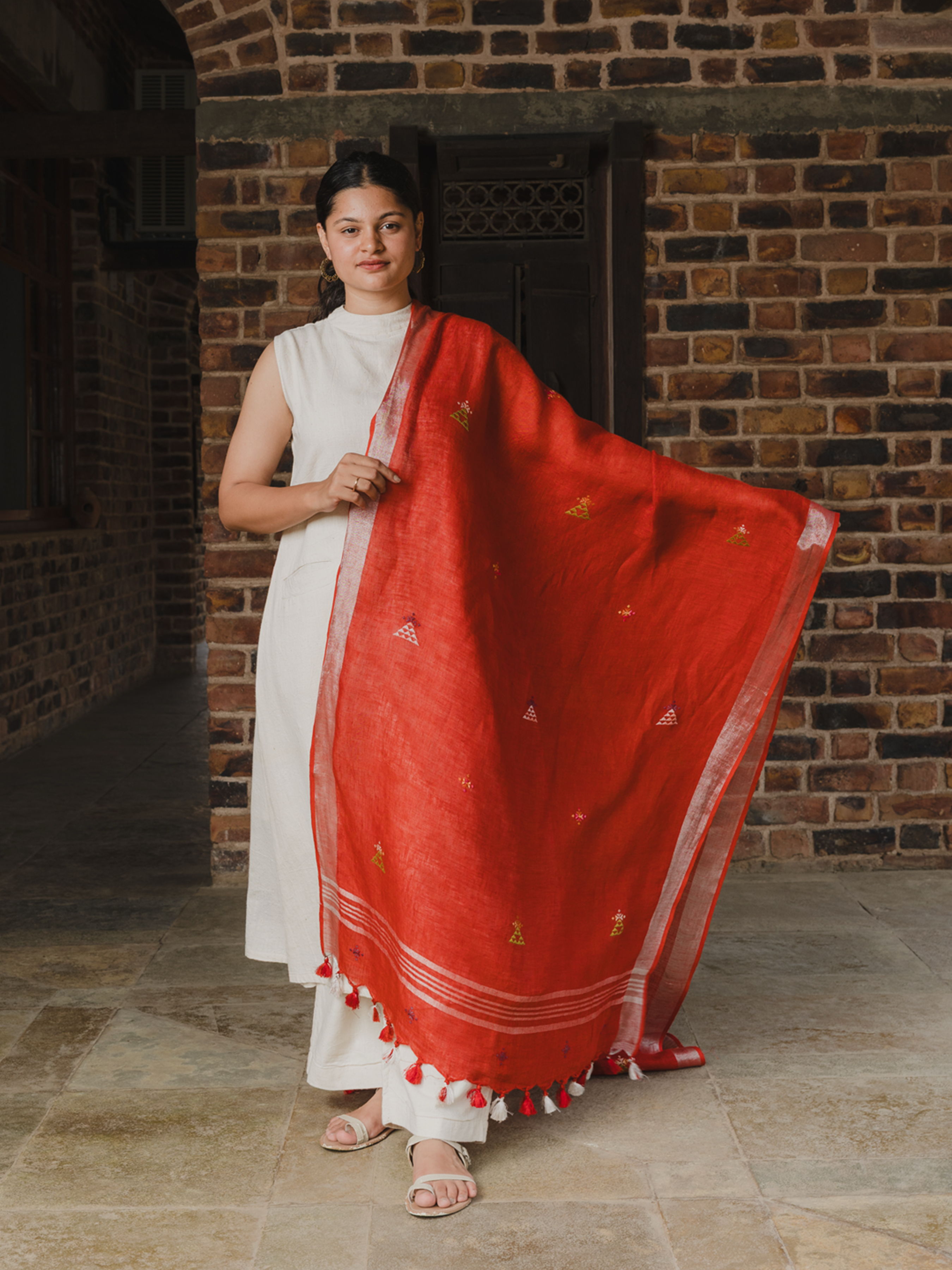 Soof  Linen Dupatta Red