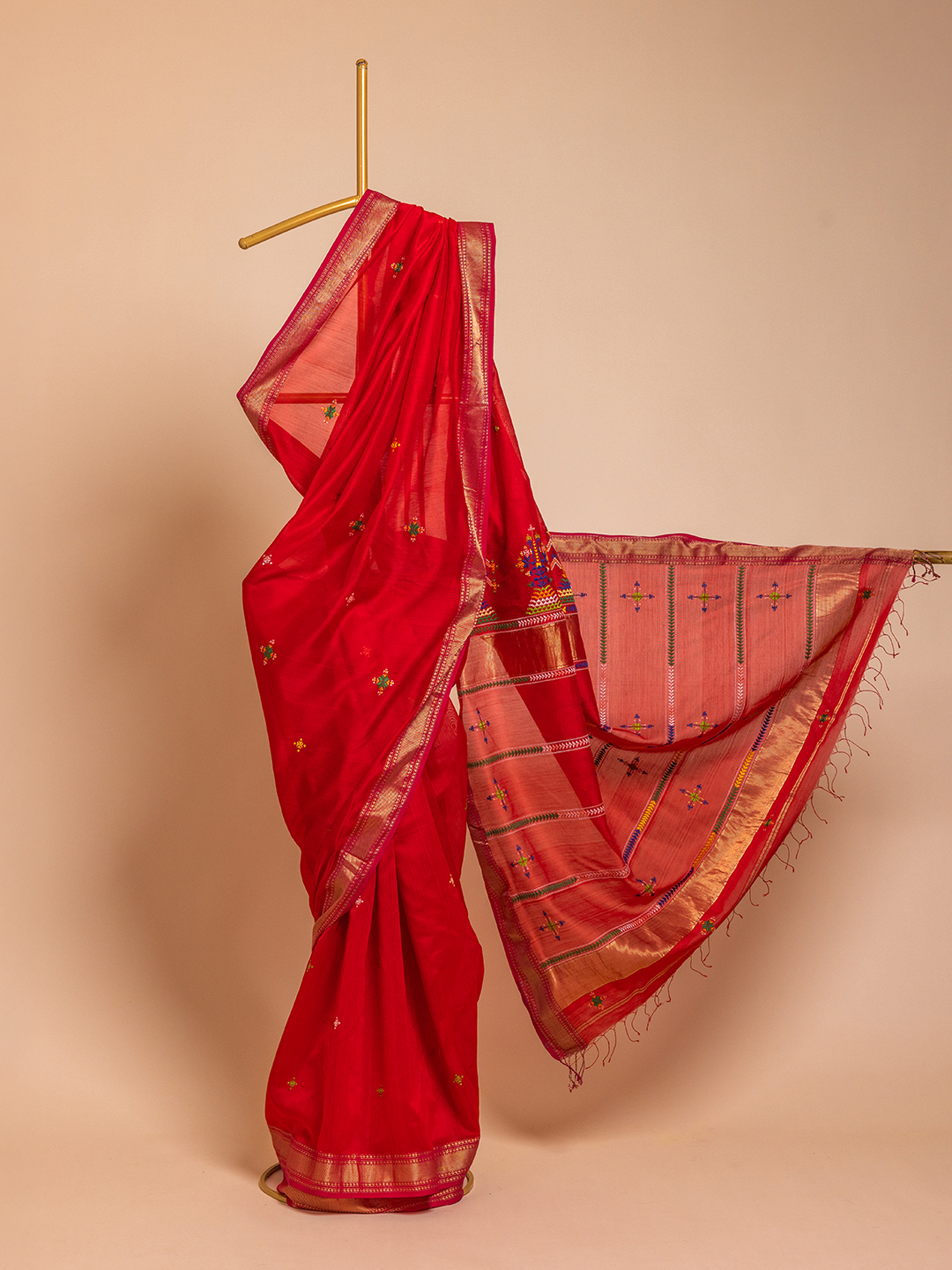 Soof Maheshwari Saree Red