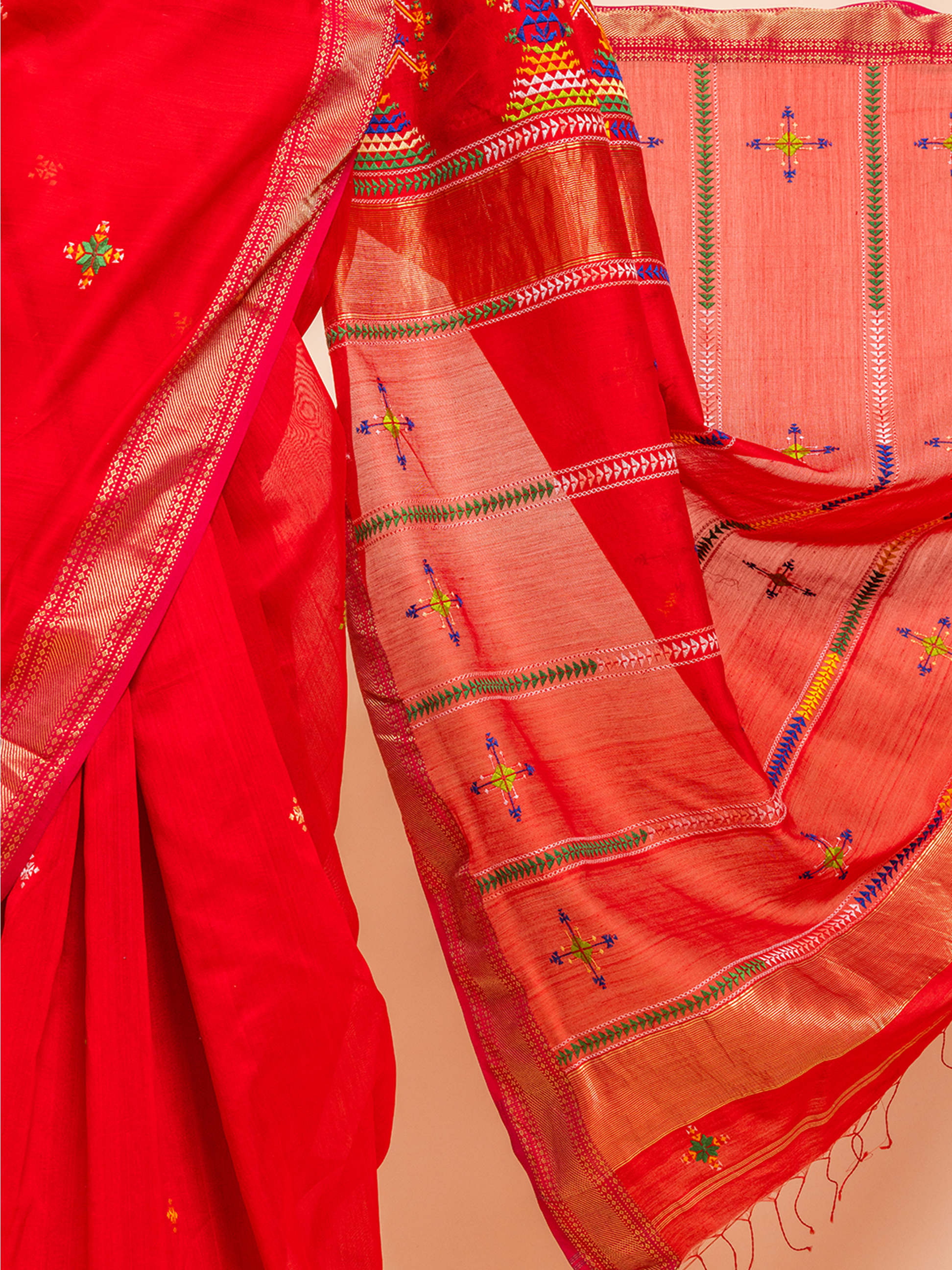 Soof Maheshwari Saree Red